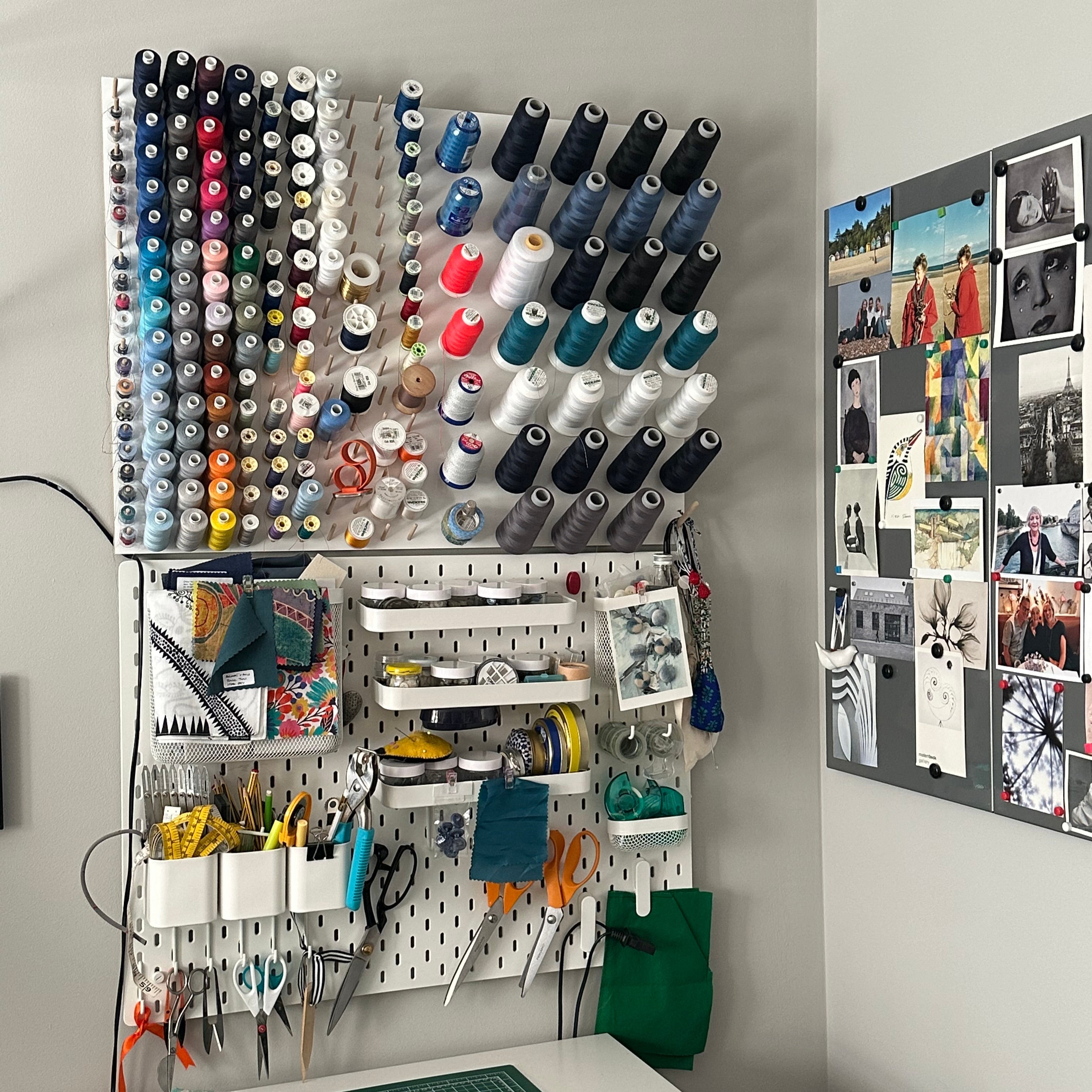Bespoke cotton reel storage sewing desk