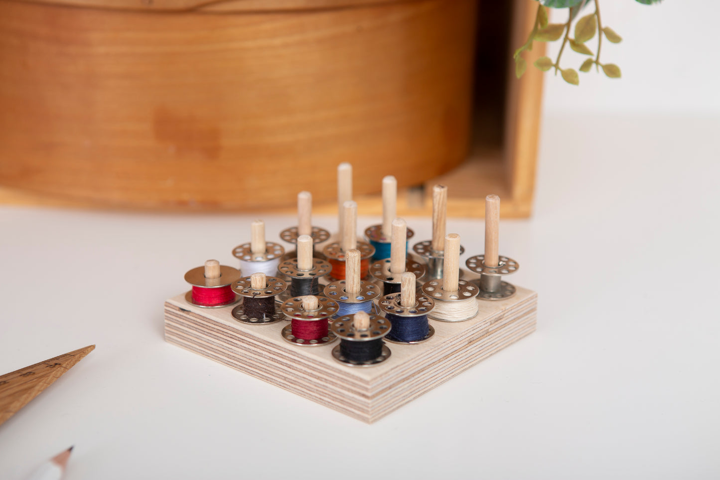 Sewing bobbin tabletop desk storage