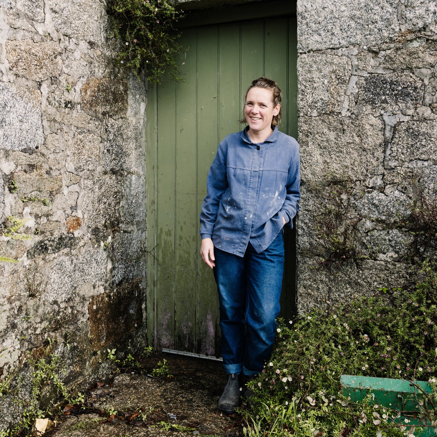 Standing outside my workshop in Cornwall