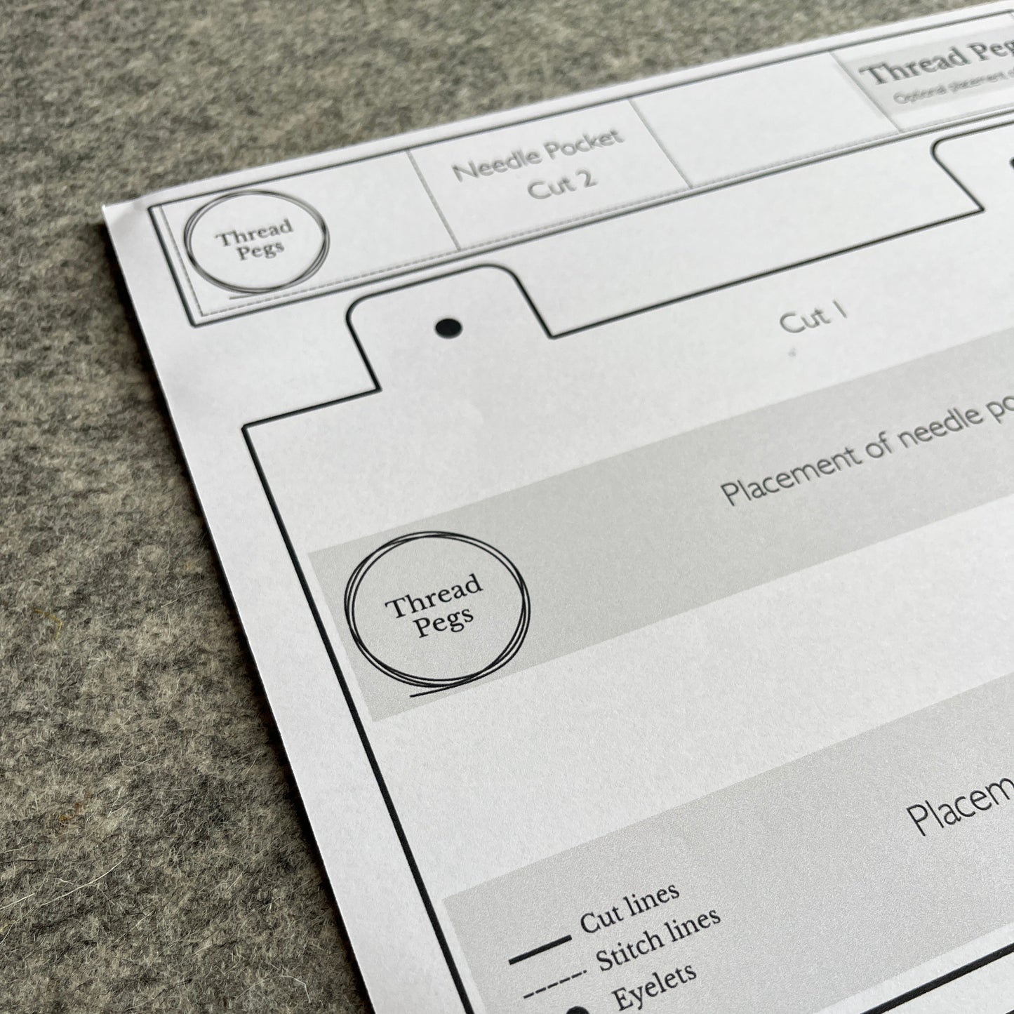 Sheet of paper with needle storage pattern on it  with a felt surface